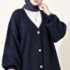 V-Neck Bearded Button-up Cardigan Navy Blue