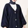 V-Neck Bearded Button-up Cardigan Navy Blue - Imagen 2