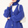 V-Neck Bearded Button-up Cardigan Saxon Blue