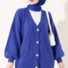 V-Neck Bearded Button-up Cardigan Saxon Blue – Image 2