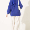 V-Neck Bearded Button-up Cardigan Saxon Blue – Image 4
