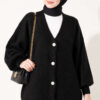 V-Neck Bearded Button-up Cardigan Black