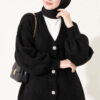 V-Neck Bearded Button-up Cardigan Black - الصورة 2