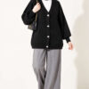 V-Neck Bearded Button-up Cardigan Black - الصورة 3