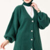 V-Neck Bearded Button-up Cardigan Green