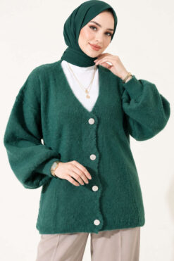 Alternative view of V-Neck Bearded Button-up Cardigan Green