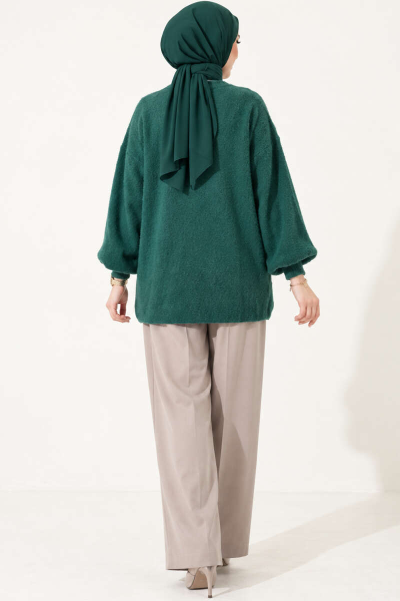 V-Neck Bearded Button-up Cardigan Green - الصورة 4