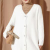 V-Neck Bearded Button-Up Long Cardigan White