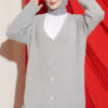 V-Neck Bearded Button-Up Long Cardigan Grey