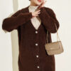 V-Neck Bearded Button-Up Long Cardigan Coffee Brown
