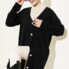 V-Neck Bearded Button-Up Long Cardigan Black