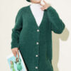 V-Neck Bearded Button-Up Long Cardigan Green