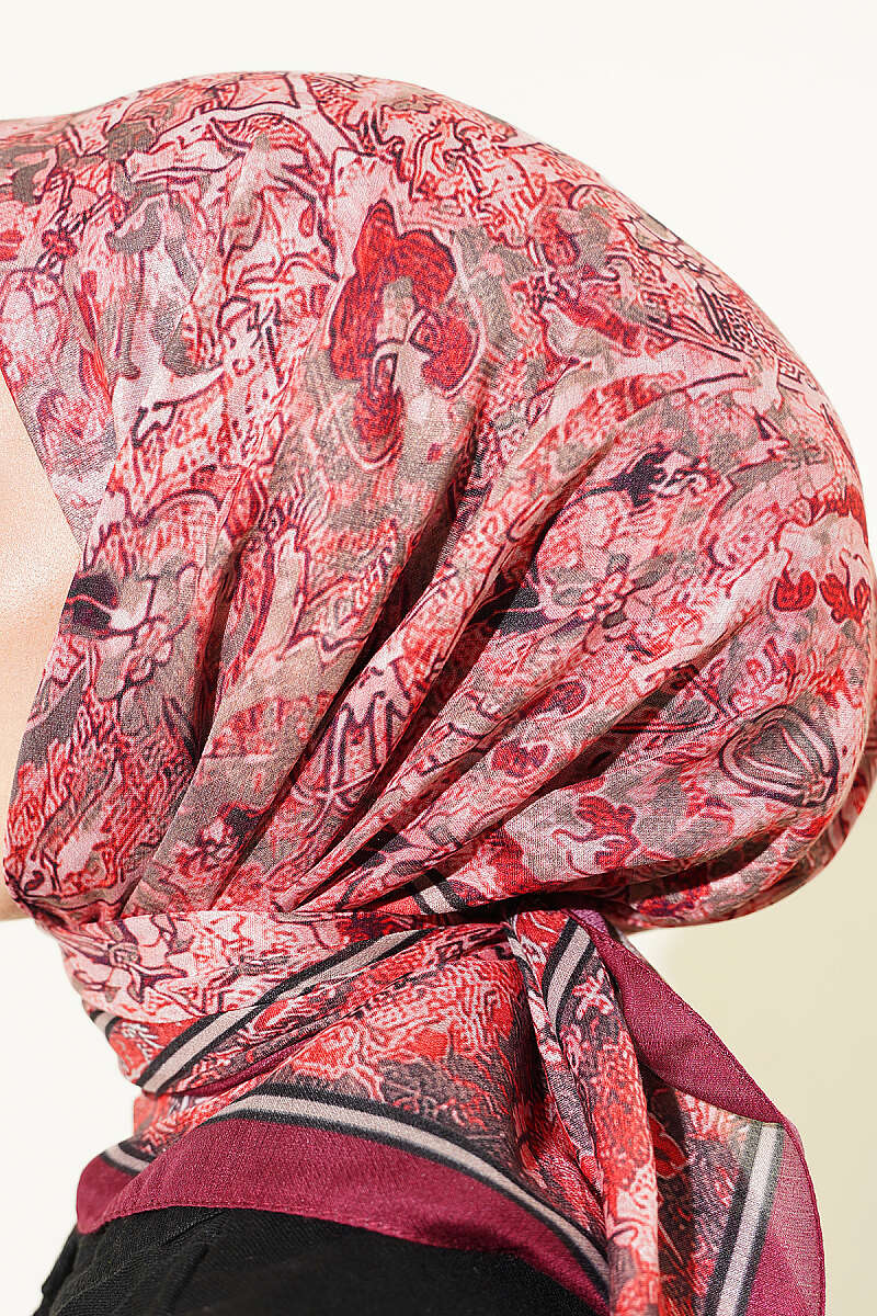 Velora Patterned Soft Shawl Burgundy - Afbeelding 4