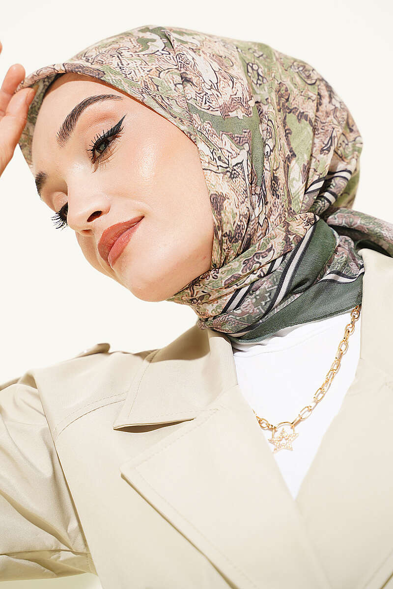 Velora Patterned Soft Shawl Khaki - Afbeelding 2