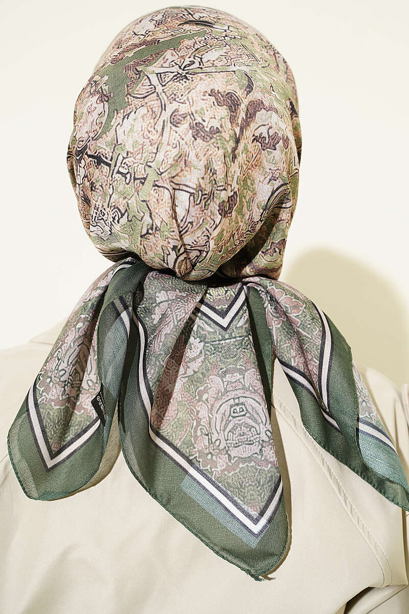Velora Patterned Soft Shawl Khaki - Afbeelding 3