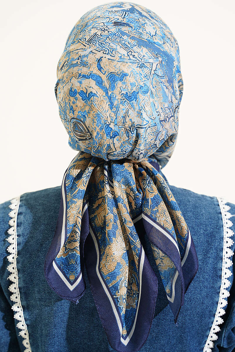 Velora Patterned Soft Shawl Navy Blue - Image 3