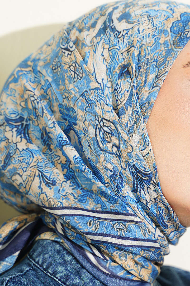 Velora Patterned Soft Shawl Navy Blue - Image 4