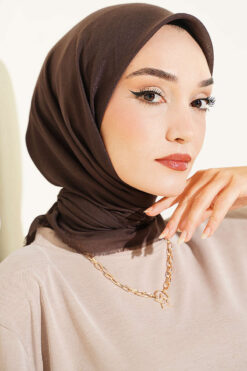 Alternative view of Vera Plain Scarf with Hem Edge Dark Brown