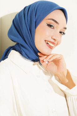 Alternative view of Vera Plain Scarf with Hem Edge Light Navy