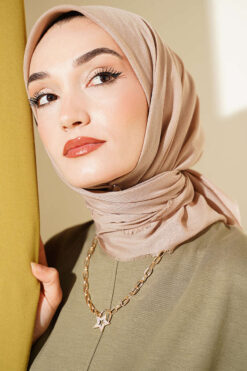 Alternative view of Vera Plain Scarf with Hem Edge Light Mink
