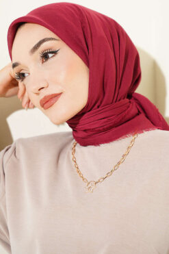 Alternative view of Vera Plain Scarf with Hem Edge Burgundy