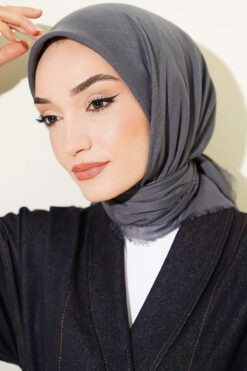 Alternative view of Vera Plain Scarf with Hem Edge Smoke