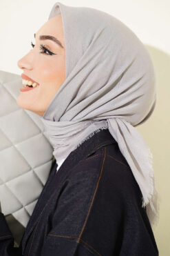 Alternative view of Vera Plain Scarf with Hem Edge Grey