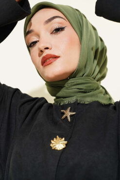 Alternative view of Vera Plain Scarf with Hem Edge Khaki