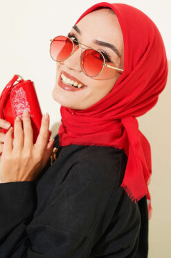 Alternative view of Vera Plain Scarf with Hem Edge Red