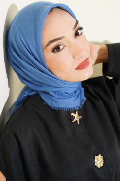 Alternative view of Vera Plain Scarf with Hem Edge Denim Blue