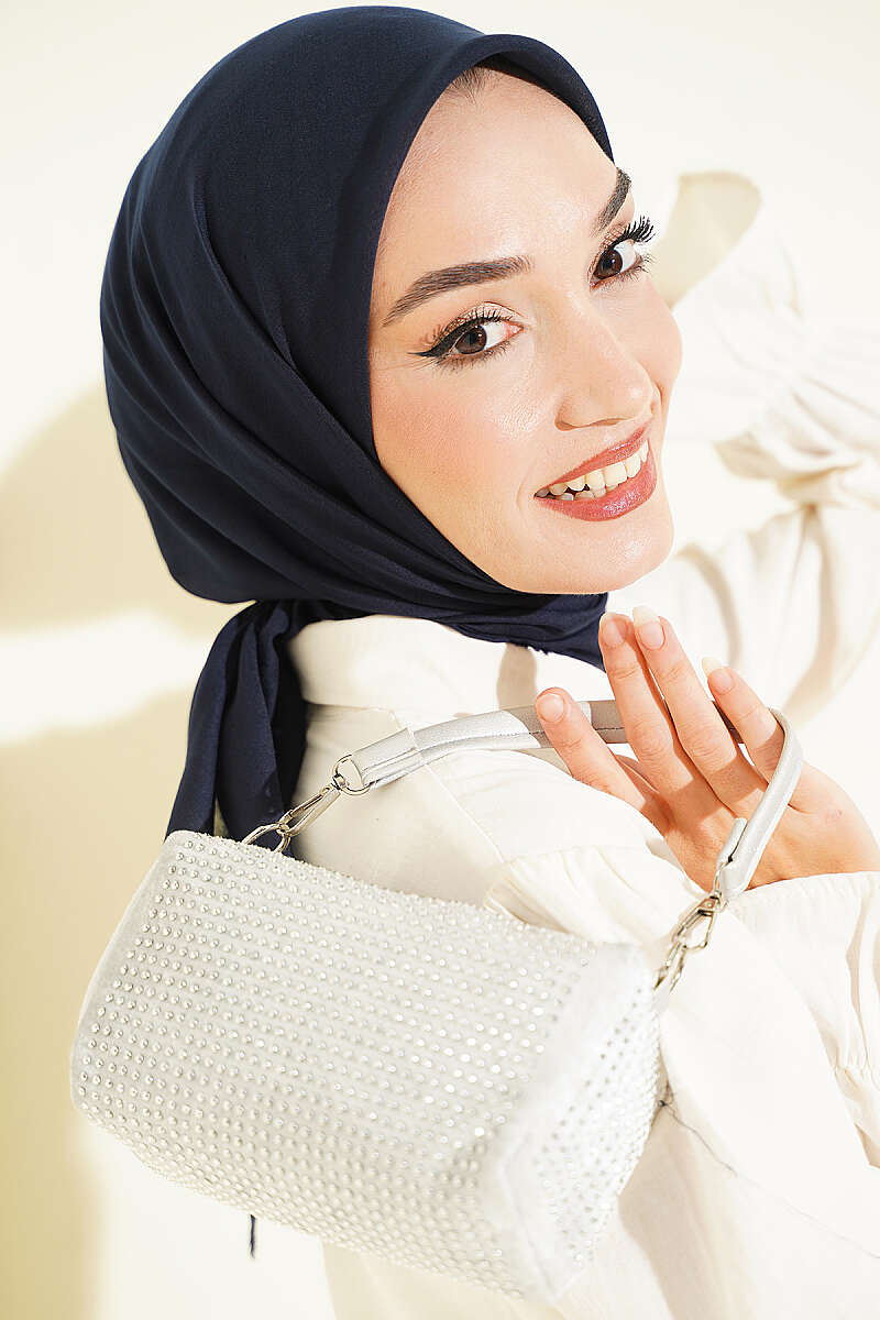 Vera Plain Scarf with Hem Edge Dark Navy