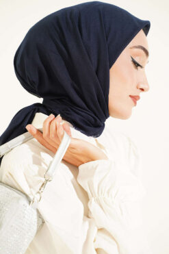 Alternative view of Vera Plain Scarf with Hem Edge Dark Navy