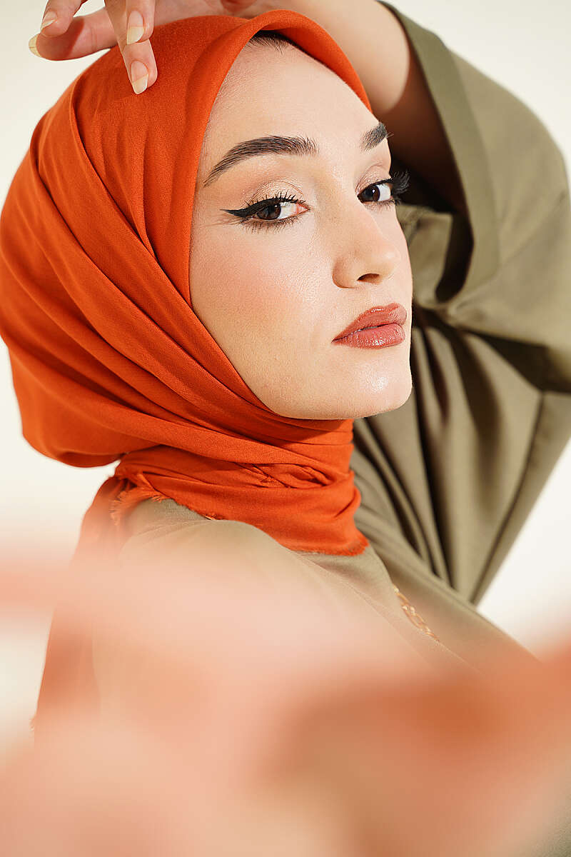 Vera Plain Scarf with Hem Edge Orange