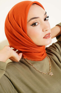 Alternative view of Vera Plain Scarf with Hem Edge Orange