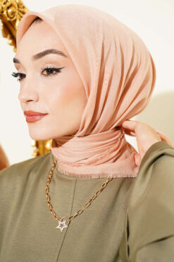 Alternative view of Vera Plain Scarf with Hem Edge Salmon