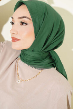 Alternative view of Vera Plain Scarf with Hem Edge Green