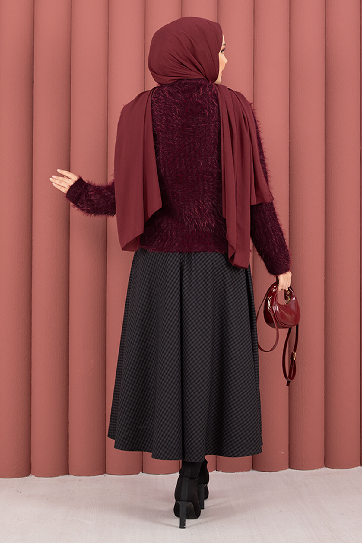 Vera Plush Cardigan with Front Tie Burgundy - immagine 7