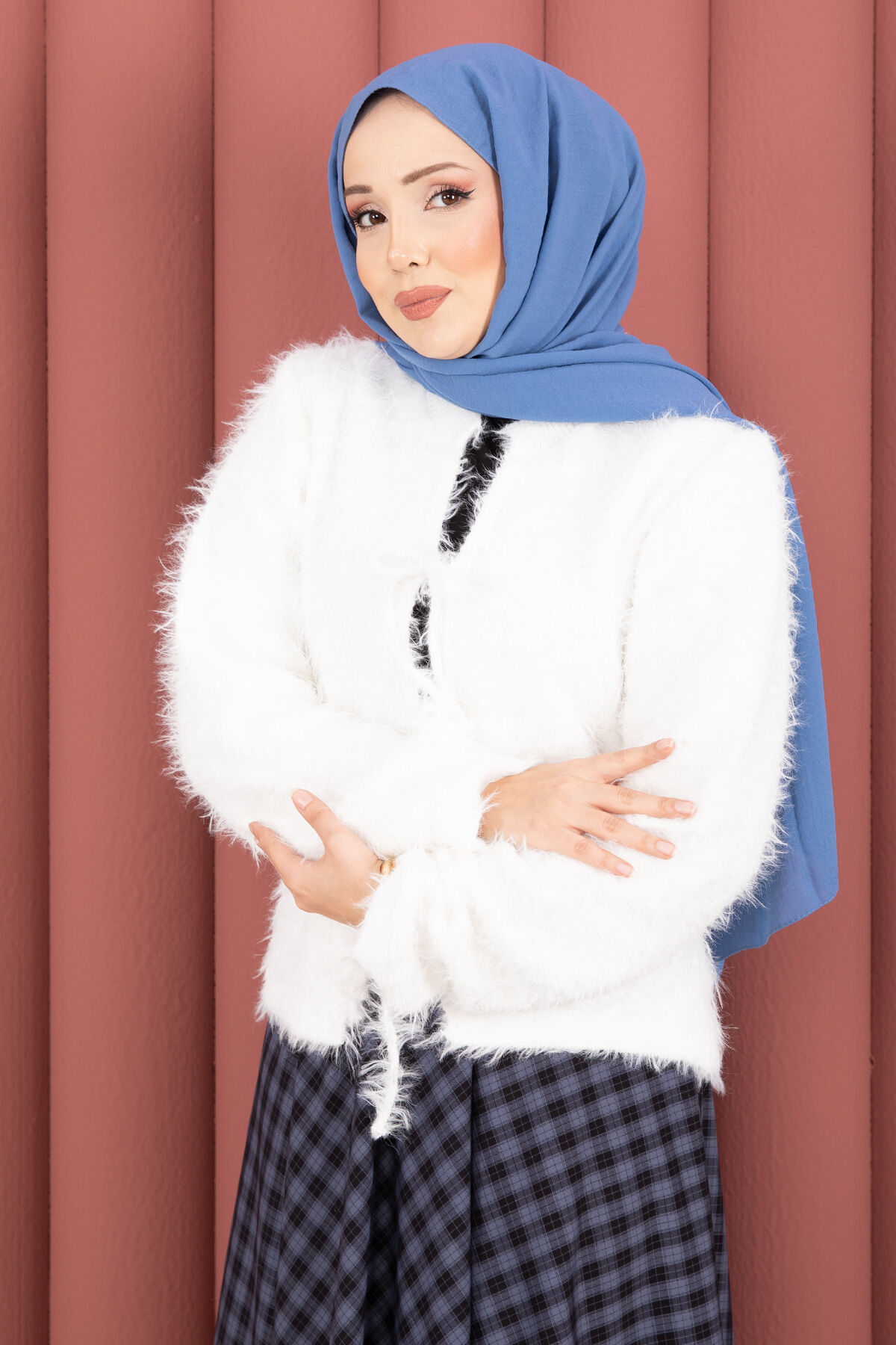Vera Plush Cardigan with Front Tie Ecru - Imagen 3