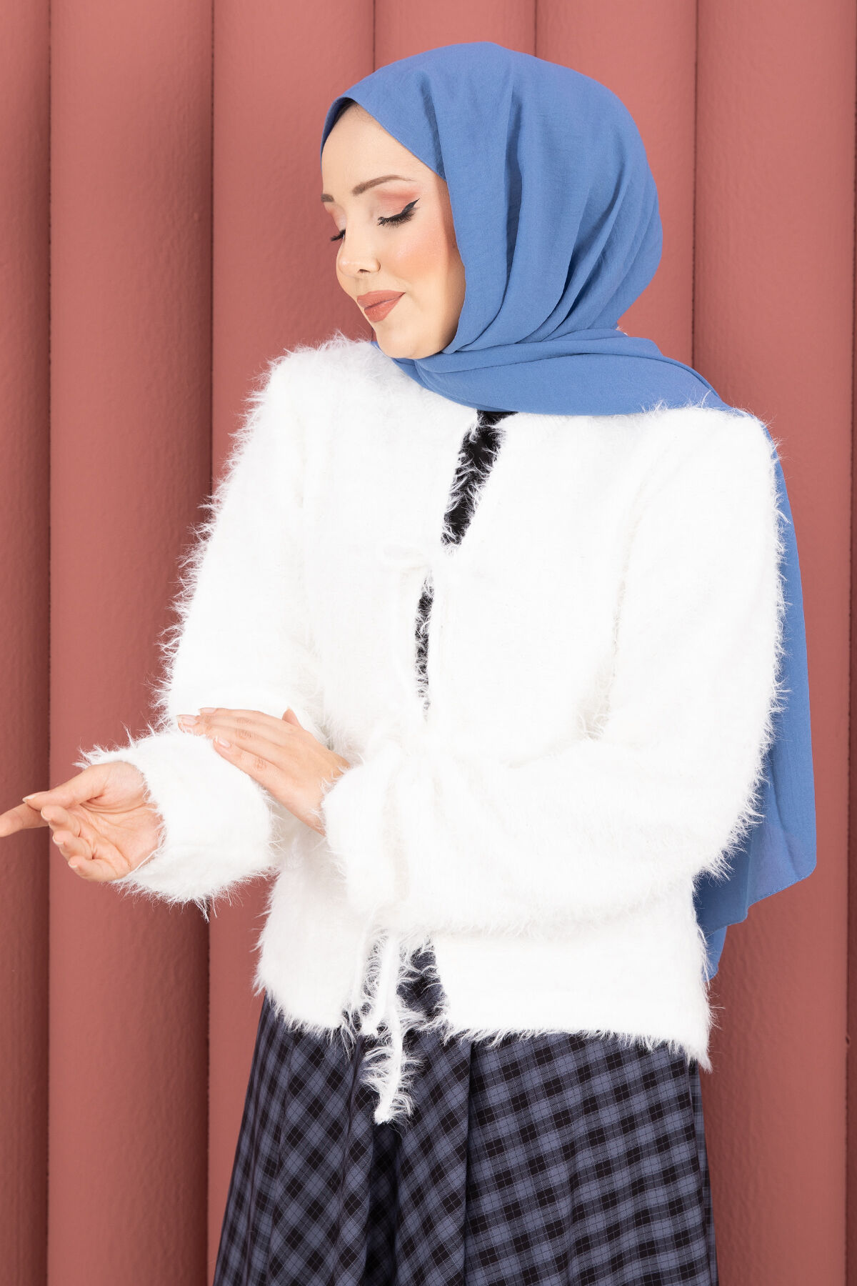 Vera Plush Cardigan with Front Tie Ecru