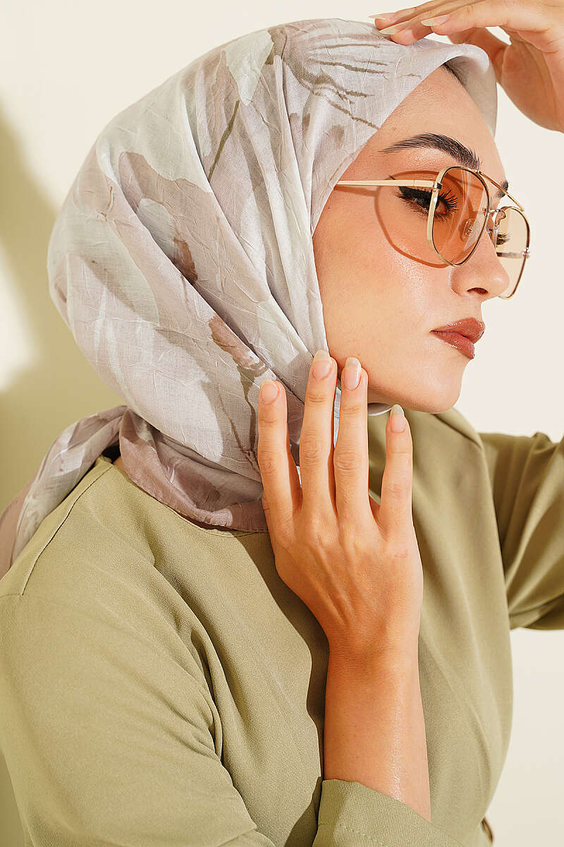 Verona Patterned Bamboo Crinkle Scarf Mink - الصورة 2