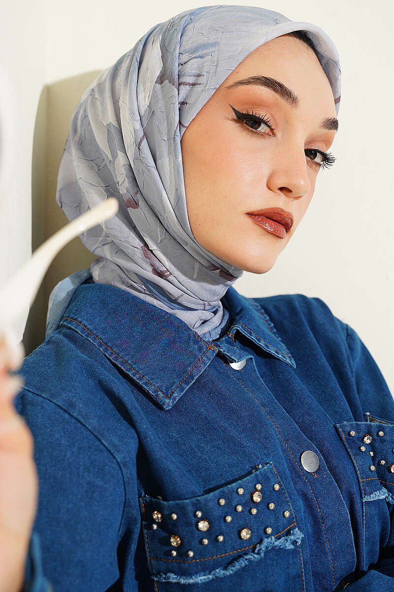 Verona Patterned Bamboo Crinkle Scarf Blue - الصورة 2