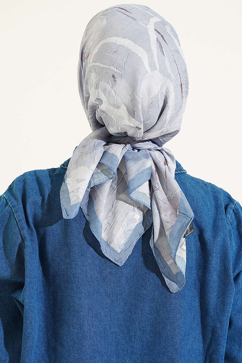 Verona Patterned Bamboo Crinkle Scarf Blue - الصورة 3