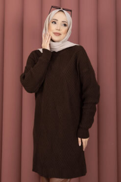 Alternative view of Vinea Diamond Pattern French Terry Knit Sweater Brown