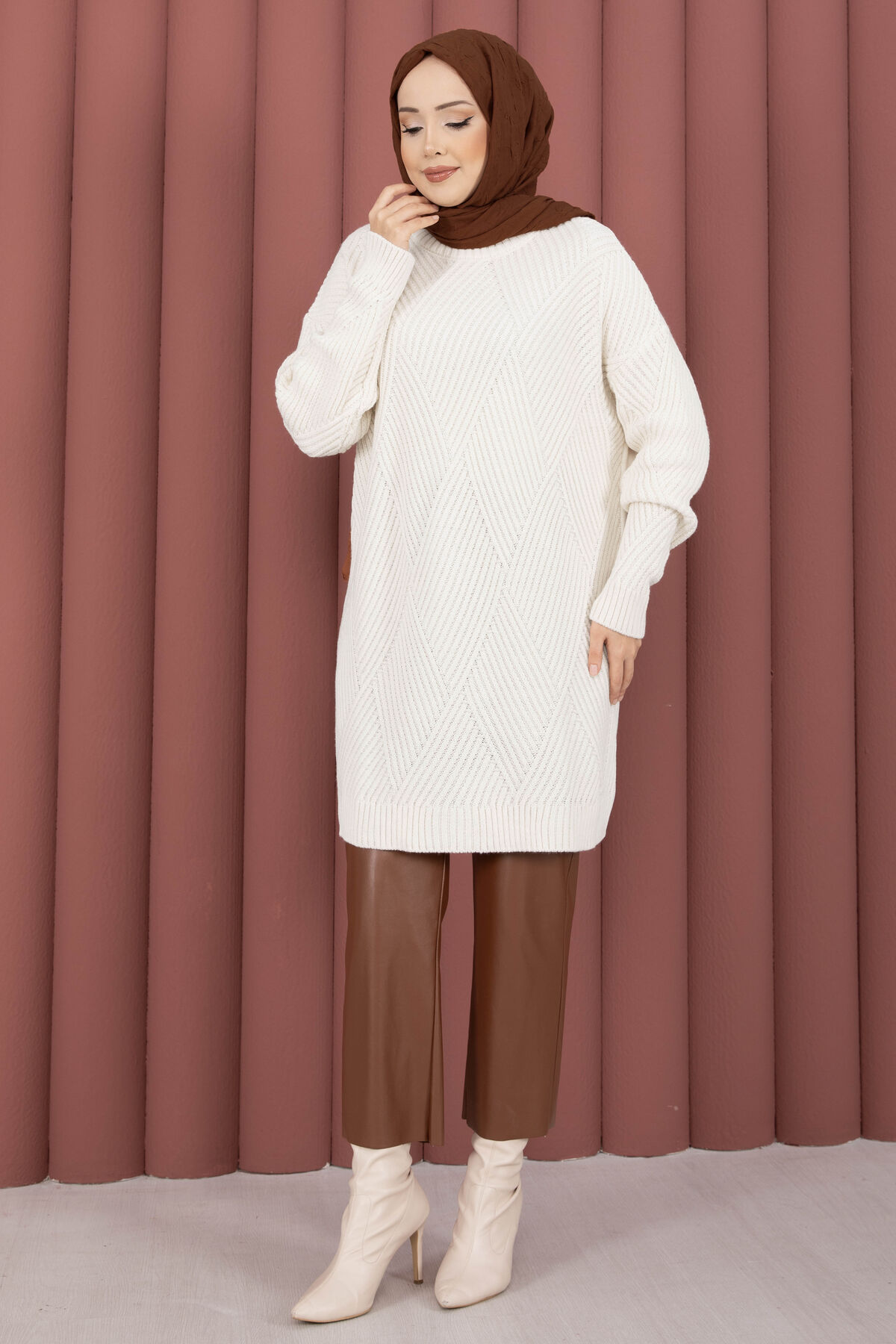 Vinea Diamond Pattern French Terry Knit Sweater Cream - Afbeelding 3