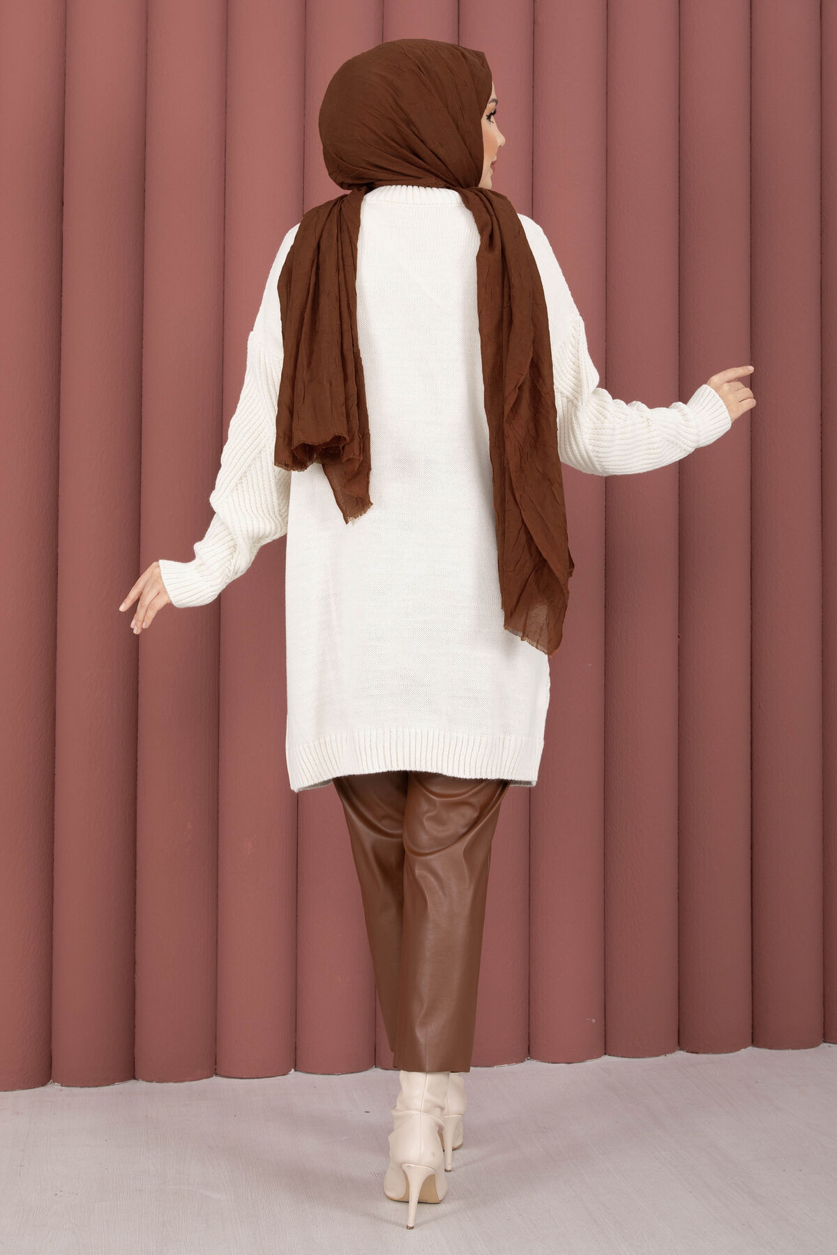 Vinea Diamond Pattern French Terry Knit Sweater Cream - Afbeelding 5