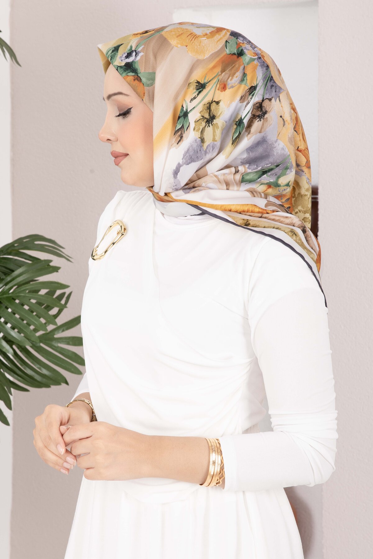 Vintage Rose Pattern Scarf Series Grey - immagine 2
