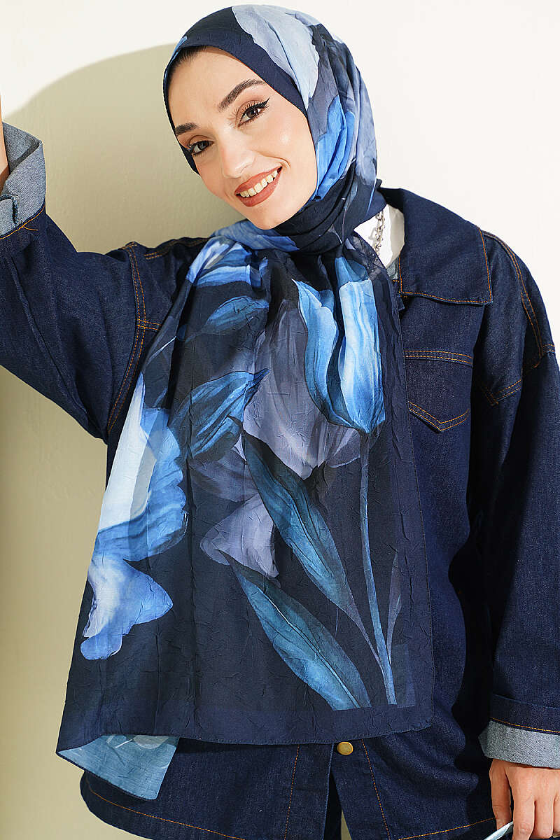 Viona Bamboo French Terry Shawl Navy Blue