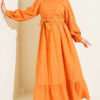 Ruffled Self-Patterned Dress Orange