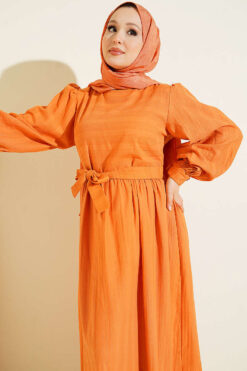 Alternative view of Ruffled Self-Patterned Dress Orange
