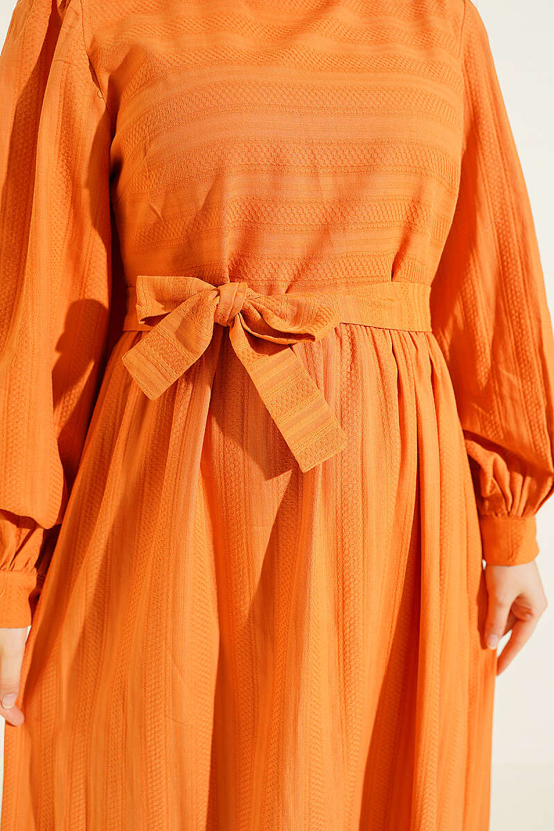 Ruffled Self-Patterned Dress Orange - Image 4